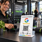 SmartRater stand at a gym front desk