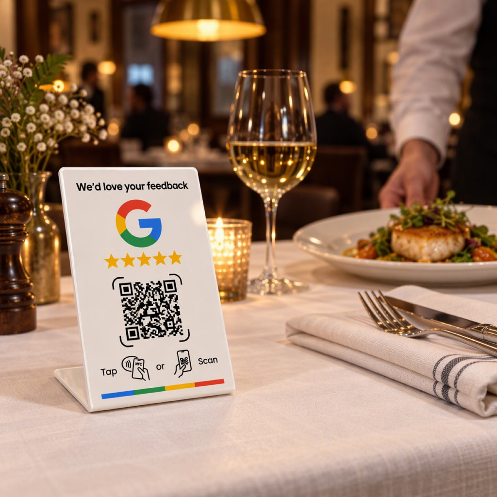 SmartRater stand on a restaurant table