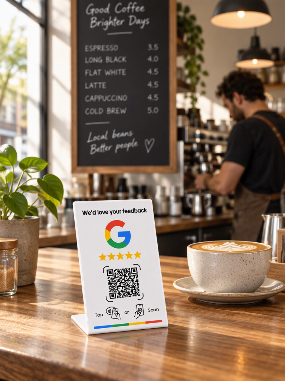 SmartRater stand in a coffee shop